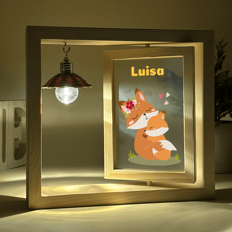 Süße Füchse - Druck auf Glas in Holzrahmen + led, personalisiertes Geschenk für Kind - Adamell.de