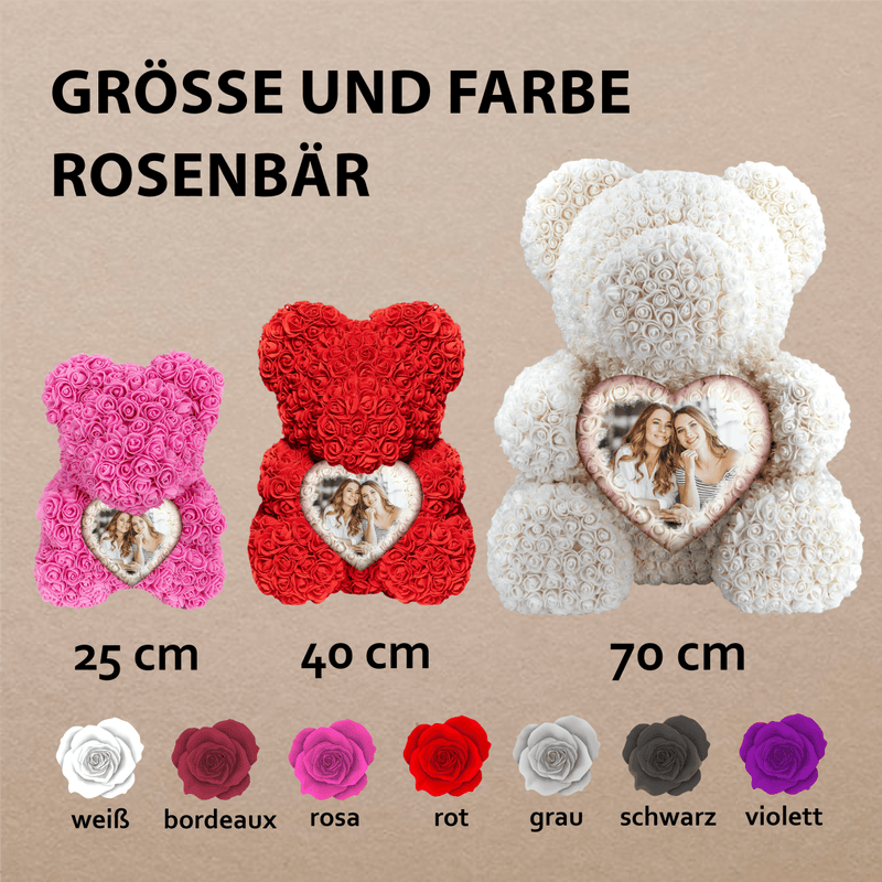 Teddybär aus ewige Rosen mit Fotodruck - Rosenbären mit Aufdruck, personalisiertes Geschenk - Adamell.de