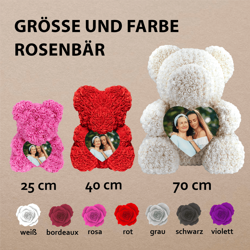 Teddybär aus ewigen Rosen plus Fotodruck - Rosenbären mit Aufdruck, personalisiertes Geschenk - Adamell.de