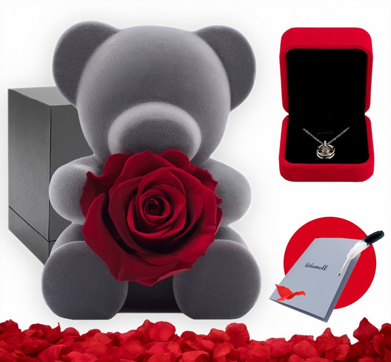 Teddybär mit einer ewigen Rose | MEGA-SATZ - Adamell.de