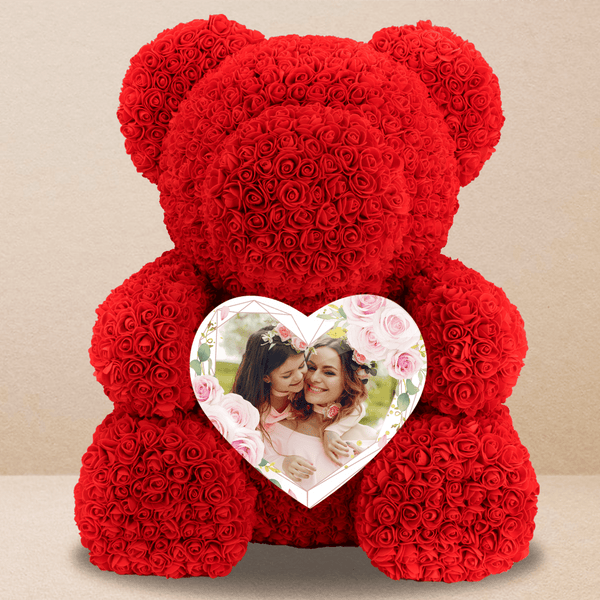 Teddybär mit Foto der Mutter - Rosenbären mit Aufdruck, personalisiertes Geschenk für Mama - Adamell.de