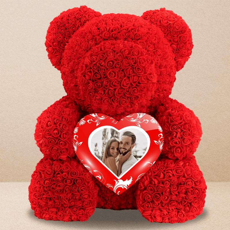 Teddybär mit Foto - Rosenbären mit Aufdruck, personalisiertes Geschenk für Frau - Adamell.de