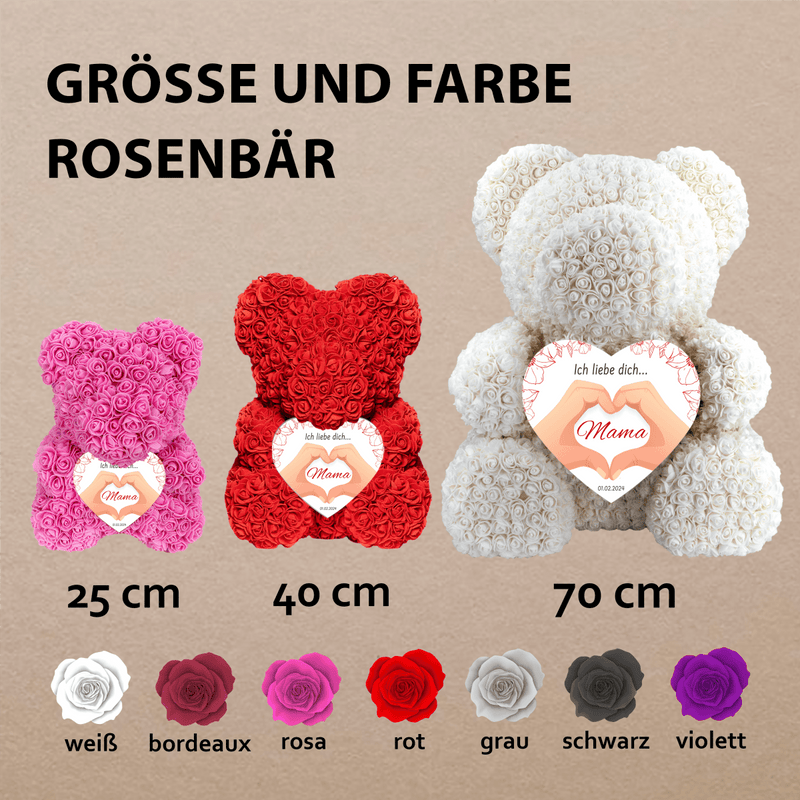 Teddybär mit Herz für Mama - Rosenbären mit Aufdruck, personalisiertes Geschenk für Mama - Adamell.de