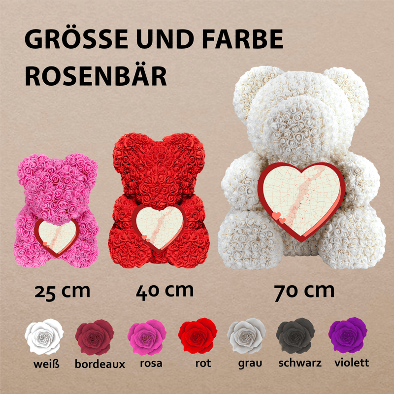 Teddybär mit Sternenkarte - Rosenbären mit Aufdruck, personalisiertes Geschenk für Frau - Adamell.de