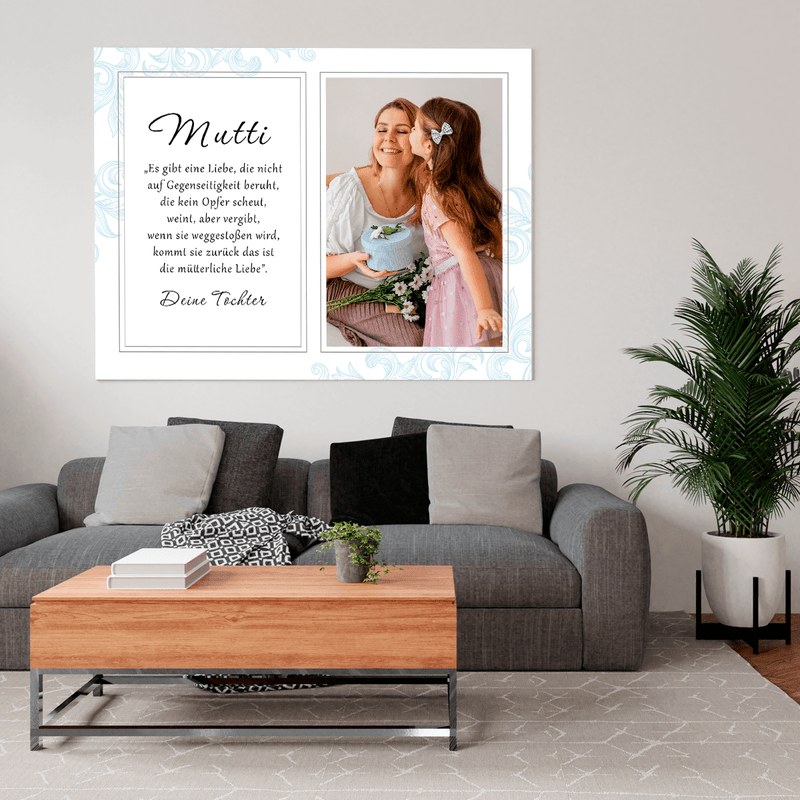 Text und Foto in Rahmen - Druck auf Leinwand, personalisiertes Geschenk für Mama - Adamell.de