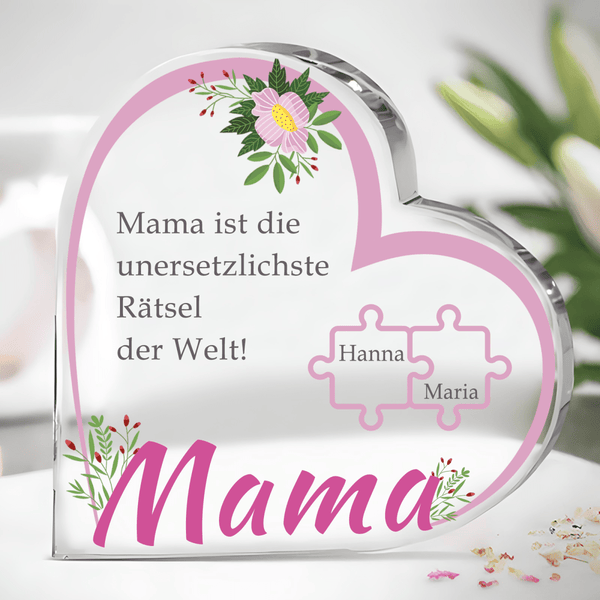 Unersetzlichste Mama - Herz aus Glas, personalisiertes Geschenk für Mama - Adamell.de