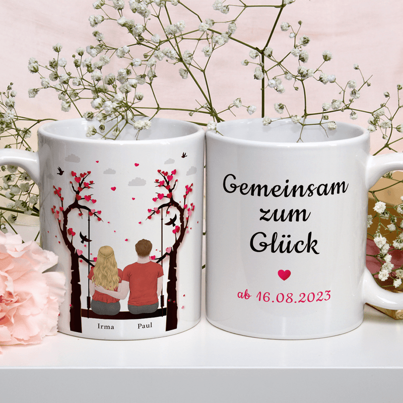 Unser Glück - 1x Bedruckte Tasse, personalisiertes Geschenk für Paar - Adamell.de
