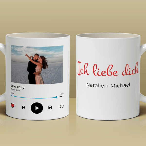 Unser Lied und Foto - 1 x Bedruckte Tasse, personalisiertes Geschenk für Paar - Adamell.de