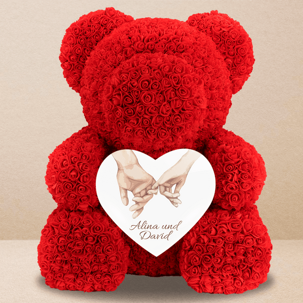 Unser Valentine - Rosenbären mit Aufdruck, personalisiertes Geschenk für Frau - Adamell.de