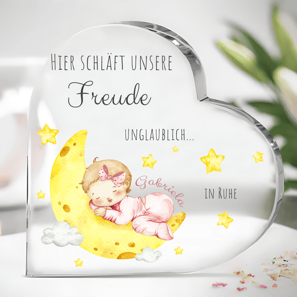 Unsere Freude - Herz aus Glas, personalisiertes Geschenk für das Kind - Adamell.de