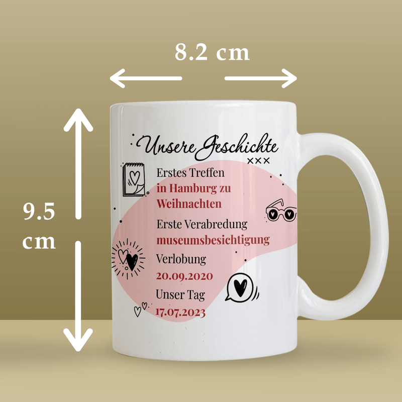 Unsere Geschichte - Satz von 2 x Bedruckte Tasse, personalisiertes Geschenk für Paar - Adamell.de