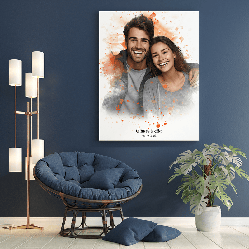 Verliebtes Paar Aquarelle - Druck auf Leinwand, personalisiertes Geschenk für Paar - Adamell.de