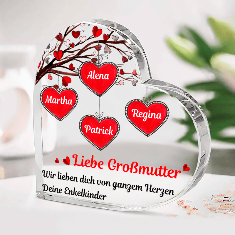 Von liebevollen Enkelkindern - Herz aus Glas, personalisiertes Geschenk für Oma - Adamell.de