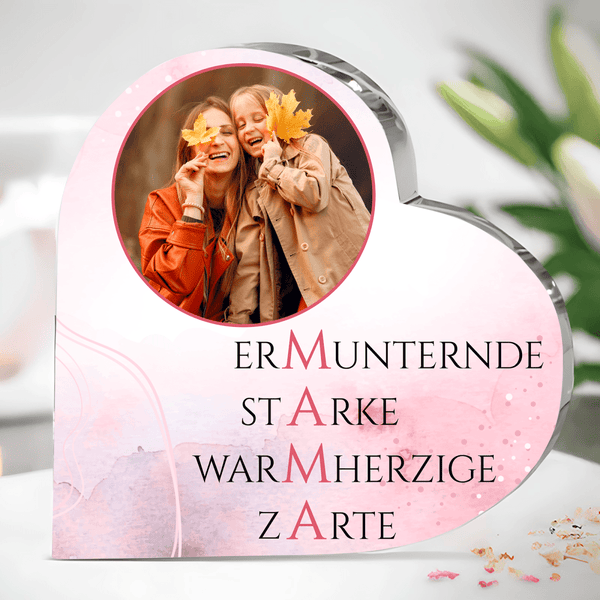 Vorteile für die Mutter - Herz aus Glas, personalisiertes Geschenk für Mama - Adamell.de