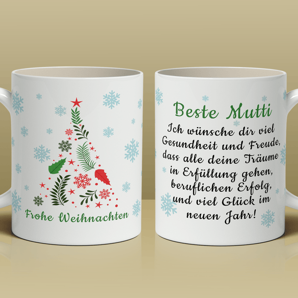 Warme Weihnachtswünsche für Mama - 1x bedruckte Tasse, personalisiertes Geschenk für Mutter - Adamell.de