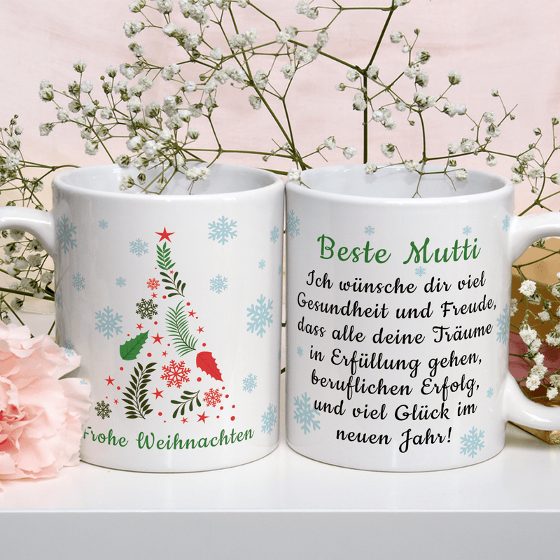 Warme Weihnachtswünsche für Mama - 1x bedruckte Tasse, personalisiertes Geschenk für Mutter - Adamell.de
