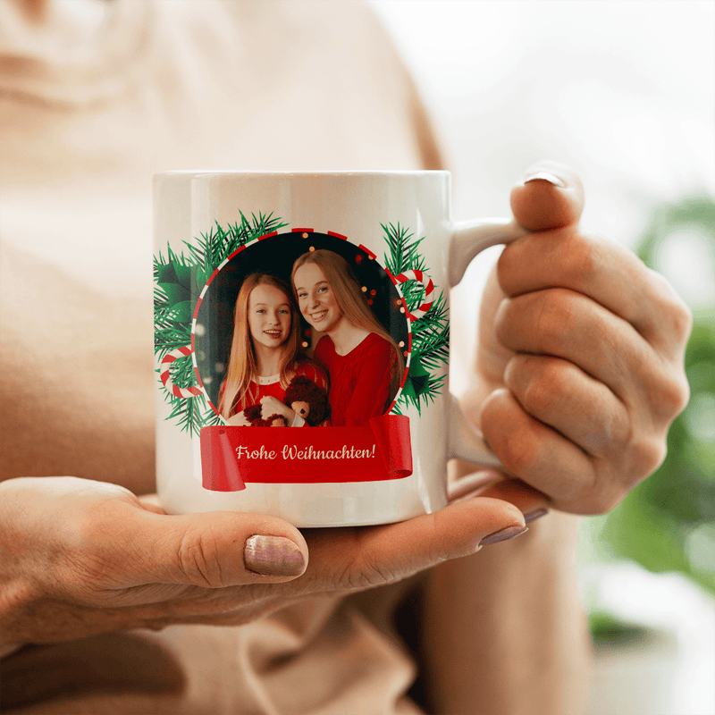 Weihnachten mit Schwester - 1x Bedruckte Tasse, personalisiertes Geschenk für Schwester - Adamell.de