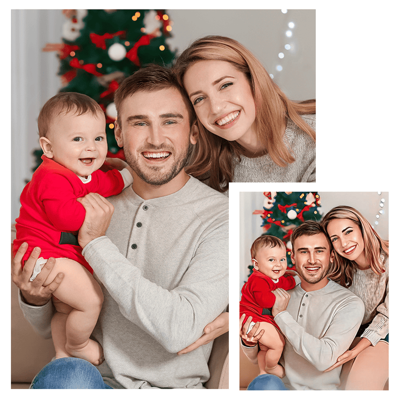 Weihnachts-Familienporträt - Druck auf Leinwand, personalisiertes Geschenk für Eltern - Adamell.de