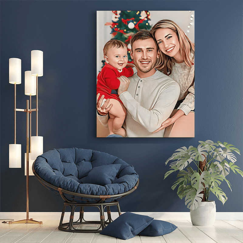 Weihnachts-Familienporträt - Druck auf Leinwand, personalisiertes Geschenk für Eltern - Adamell.de