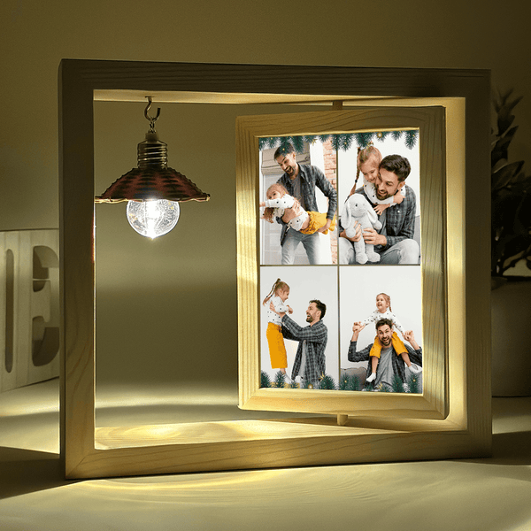 Weihnachts-Fotocollage mit Papa - Druck auf Glas in Holzrahmen + led, personalisiertes Geschenk für Papa - Adamell.de