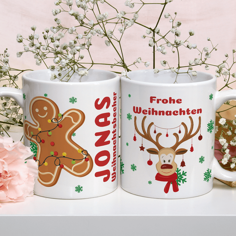 Weihnachts-Rentier - 1x Bedruckte Tasse, personalisiertes Geschenk für Freund - Adamell.de