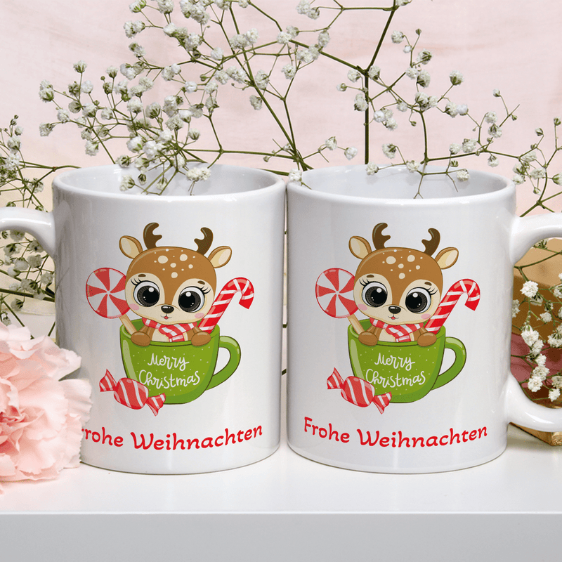 Weihnachts-Rentier - 1x Bedruckte Tasse, personalisiertes Geschenk für Kind - Adamell.de