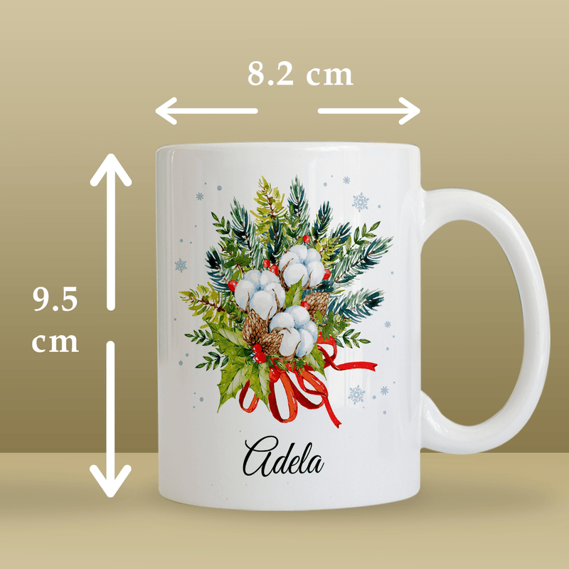 Weihnachtsgrafik + Name - 1x Bedruckte Tasse, personalisiertes Geschenk für Frau - Adamell.de