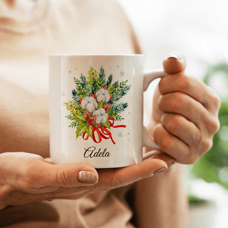 Weihnachtsgrafik + Name - 1x Bedruckte Tasse, personalisiertes Geschenk für Frau - Adamell.de