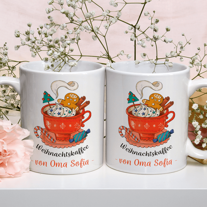Weihnachtskaffee - 1x bedruckte Tasse, personalisiertes Geschenk für Oma - Adamell.de