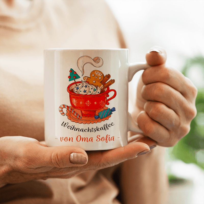 Weihnachtskaffee - 1x bedruckte Tasse, personalisiertes Geschenk für Oma - Adamell.de