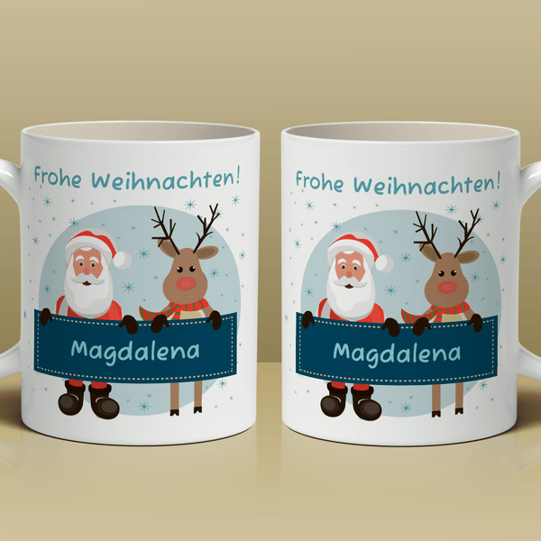 Weihnachtsmann und Rentier - 1x Bedruckte Tasse, personalisiertes Geschenk für Oma - Adamell.de