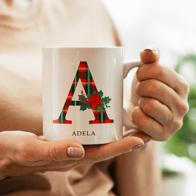Weihnachtsmonogramm - 1x Bedruckte Tasse, personalisiertes Geschenk für Frau - Adamell.de