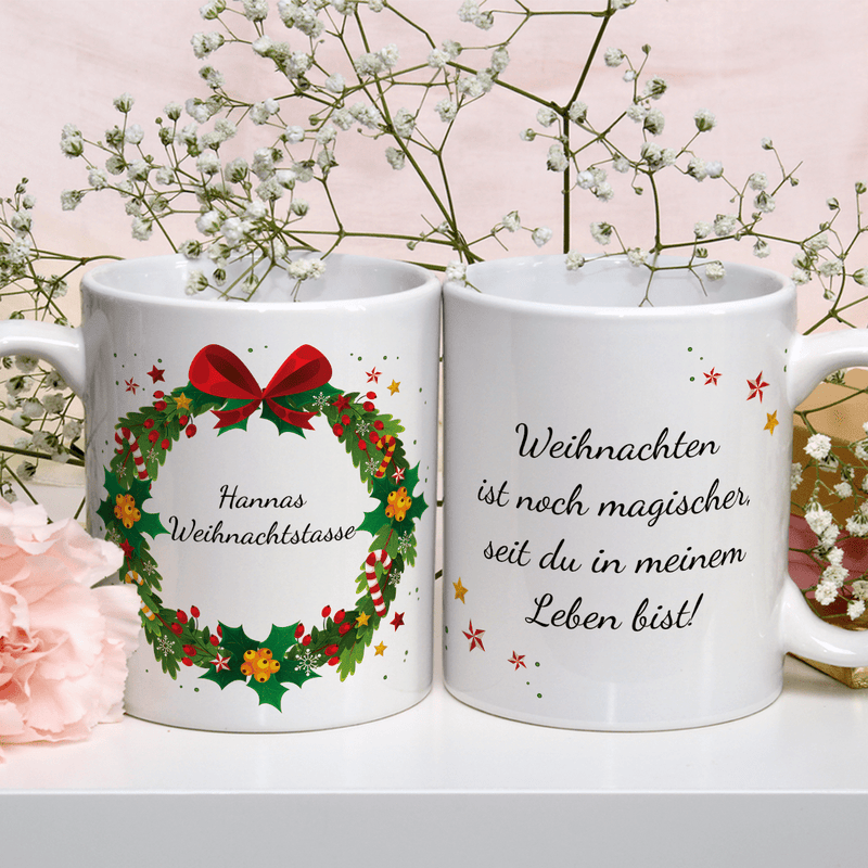 Weihnachtsmotiv + Name - Bedruckte Tasse, personalisiertes Geschenk für Frau - Adamell.de