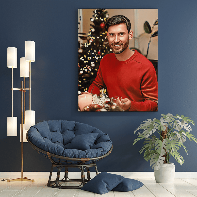 Weihnachtsporträt eines Mannes - Druck auf Leinwand, personalisiertes Geschenk für Ehemann - Adamell.de