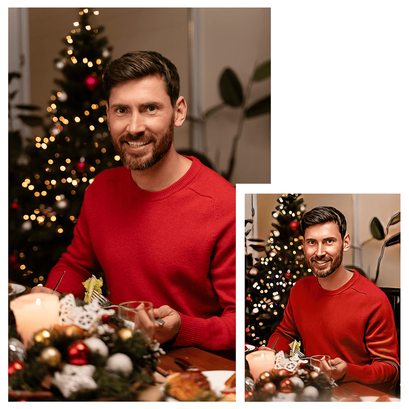 Weihnachtsporträt eines Mannes - Druck auf Leinwand, personalisiertes Geschenk für Ehemann - Adamell.de