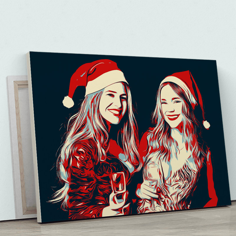 Weihnachtsporträt im Pop-Art-Stil - Druck auf Leinwand, personalisiertes Geschenk für Schwester - Adamell.de