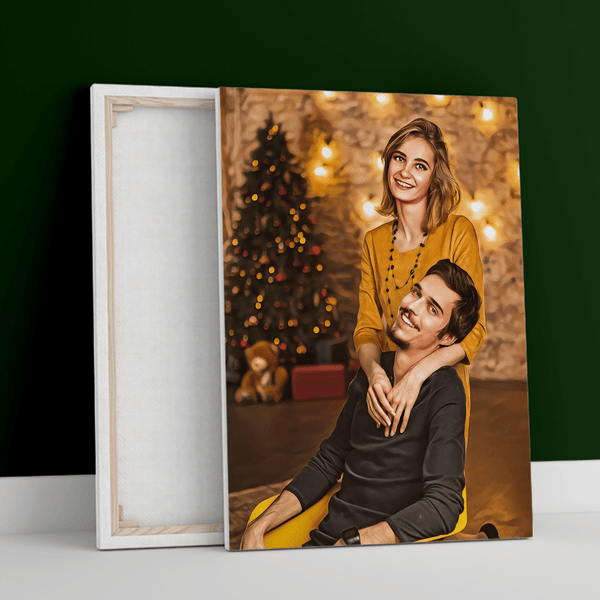 Weihnachtsporträt mit Frau - Druck auf Leinwand, personalisiertes Geschenk für Ehefrau - Adamell.de