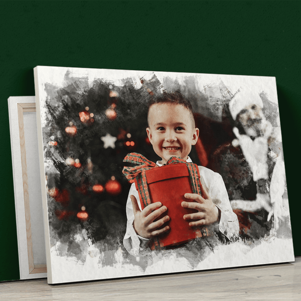 Weihnachtsporträt mit Kind - Druck auf Leinwand, personalisiertes Geschenk - Adamell.de
