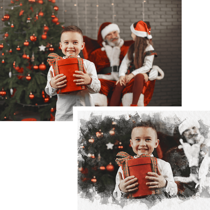 Weihnachtsporträt mit Kind - Druck auf Leinwand, personalisiertes Geschenk - Adamell.de