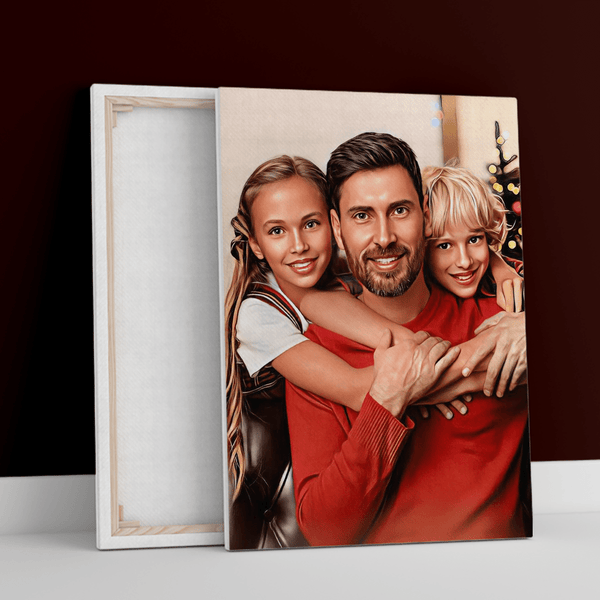 Weihnachtsporträt mit Papa - Druck auf Leinwand, personalisiertes Geschenk für Vater - Adamell.de
