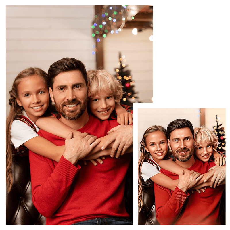 Weihnachtsporträt mit Papa - Druck auf Leinwand, personalisiertes Geschenk für Vater - Adamell.de