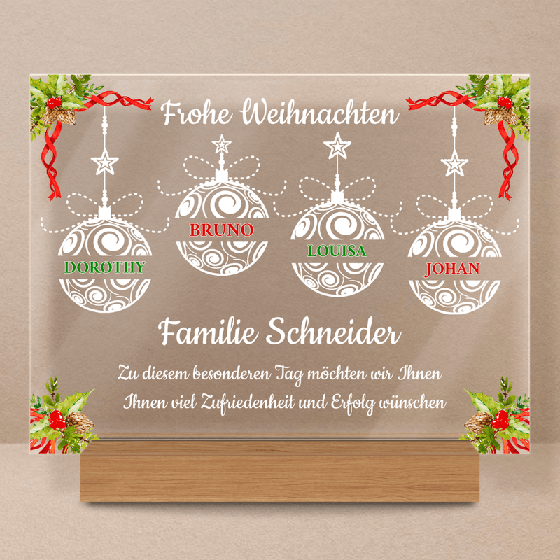 Weihnachtswünsche für die Familie - Druck auf Glas, personalisiertes Geschenk - Adamell.de