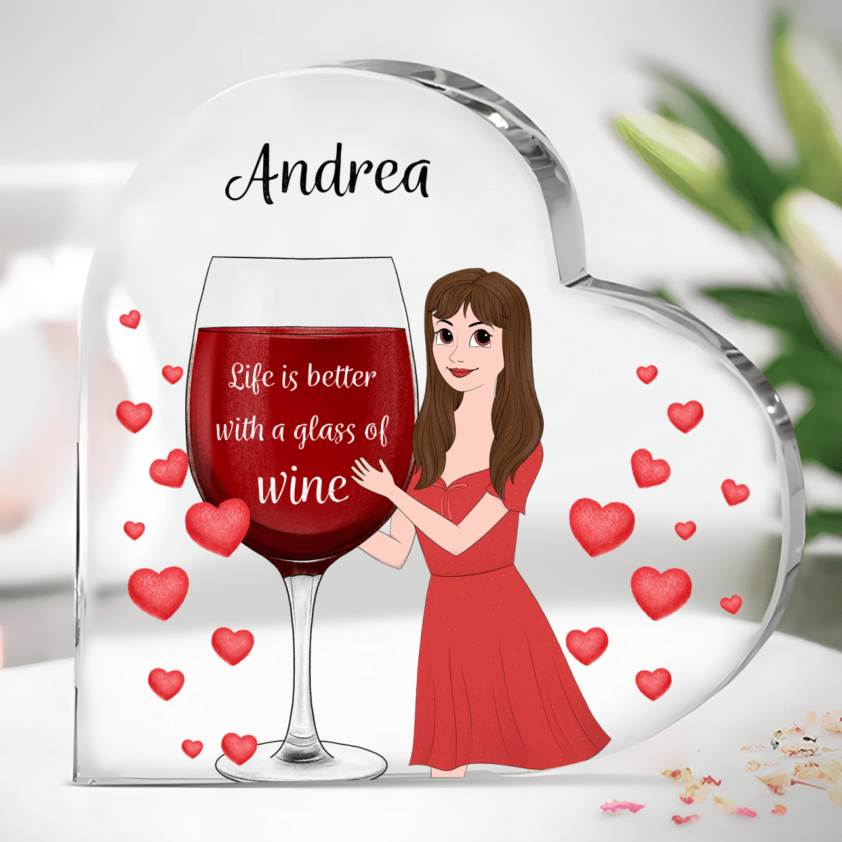 Weinglas - Herz aus Glas, personalisiertes Geschenk für Frau