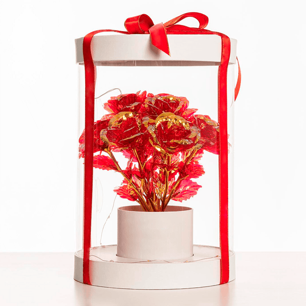 Weiße Box mit roten ewige Rosen LED Bouquet + KOSTENLOSE - Adamell.de