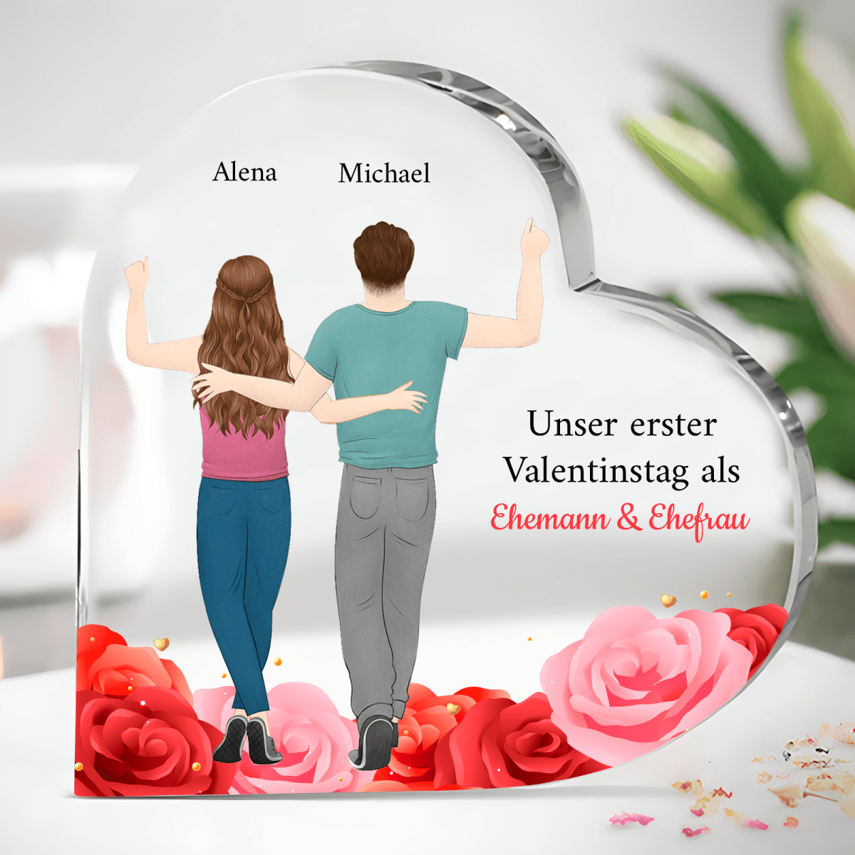 Wir als Ehepaar - Herz aus Glas, personalisiertes Geschenk
