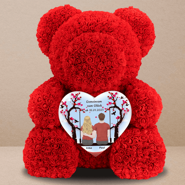 Wir schaffen zusammen Unser Glück- Rosenbären mit Aufdruck, personalisiertes Geschenk - Adamell.de