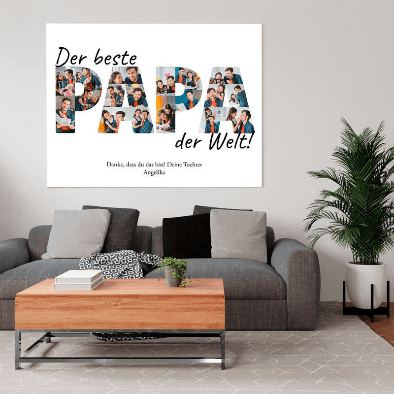 Wort PAPA Collage - Druck auf Leinwand, personalisiertes Geschenk für Papa - Adamell.de