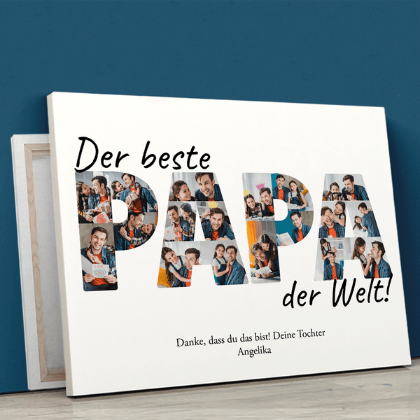 Wort PAPA Collage - Druck auf Leinwand, personalisiertes Geschenk für Papa - Adamell.de