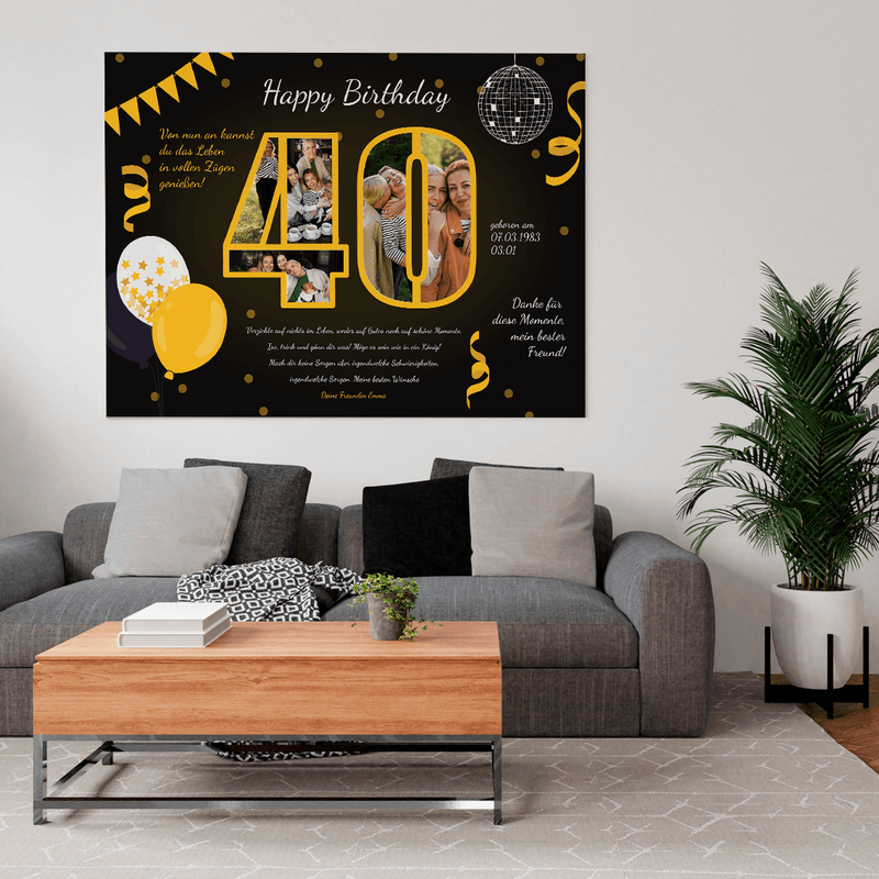 Wünsche zum 40. Geburtstag - Druck auf Leinwand, personalisiertes Geschenk - Adamell.de