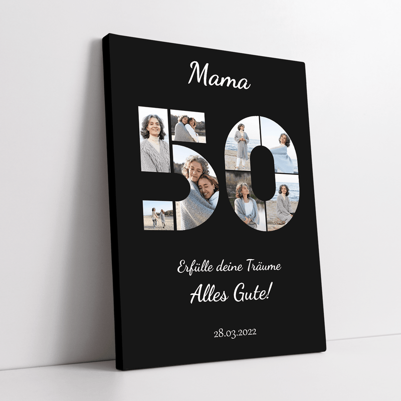 Wünsche zum 50. Geburtstag - Druck auf Leinwand, personalisiertes Geschenk für Mama - Adamell.de
